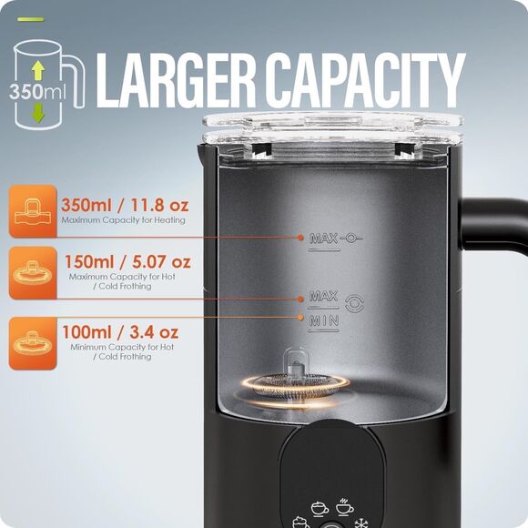 Puldoum Milk Frother & Steamer 11.8OZ Hot & Cold for Black Coffee Cappuccino New - Picture 2 of 5